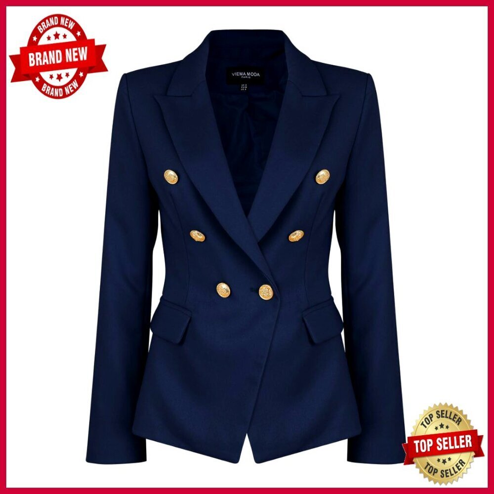Double Breasted Military Blazer Slim Fit Polyester Blend Short Length